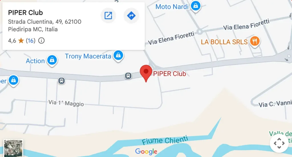 Mappa Piper Club - Night club Centro Italia Macerata Marche